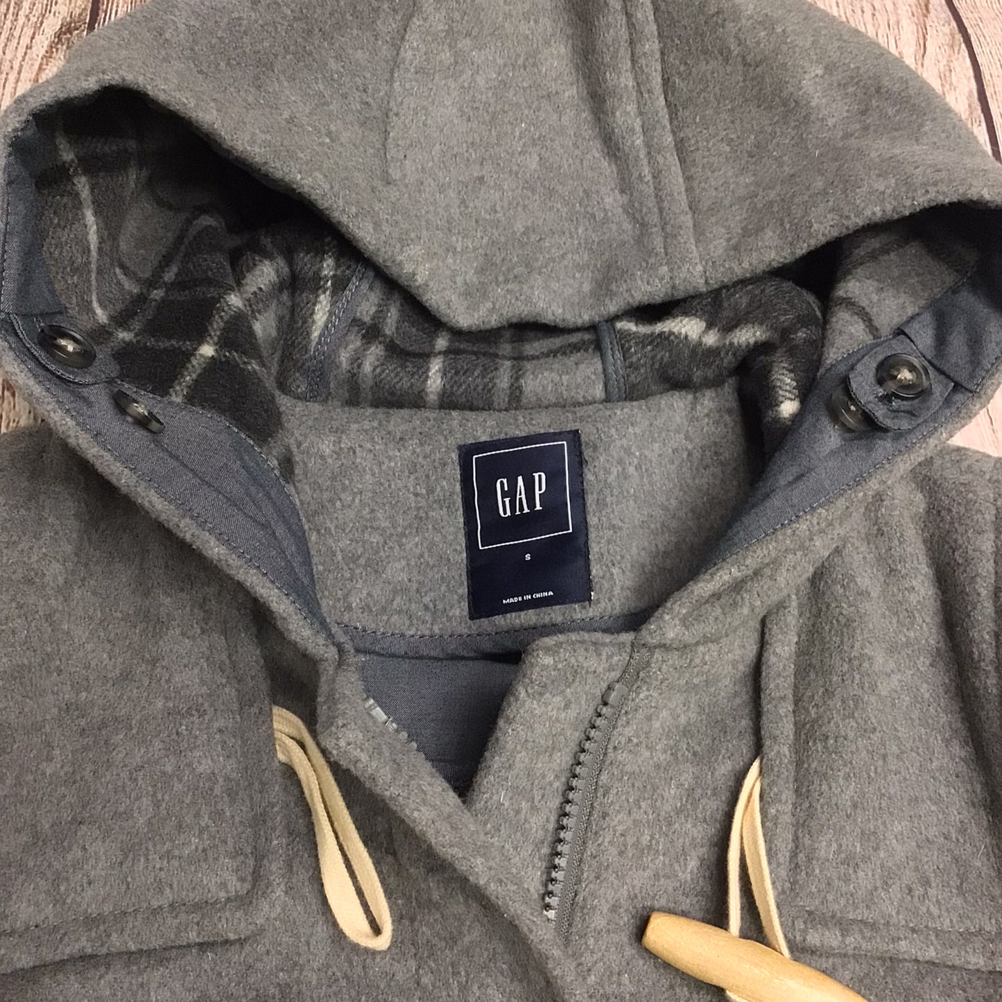 Gap Charcoal Grey Wool Blend Duffle Coat w/Hood Size S