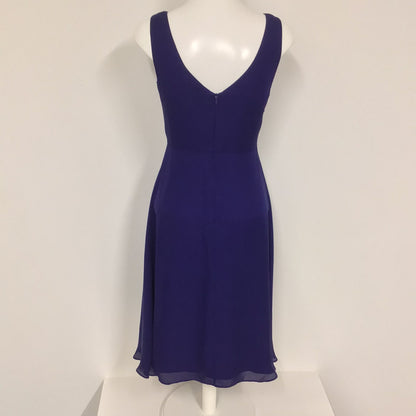 LK Bennett Midnight Royal Blue V Neck Dress 100% Silk Size 8