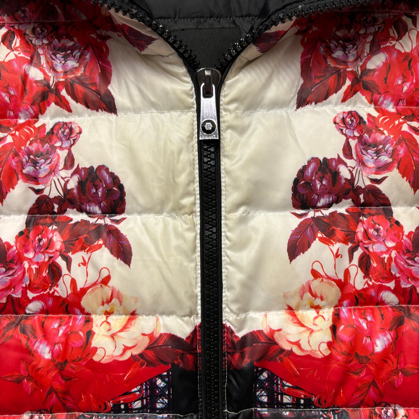 Pinko Red and White Floral Padded Down Jacket 10