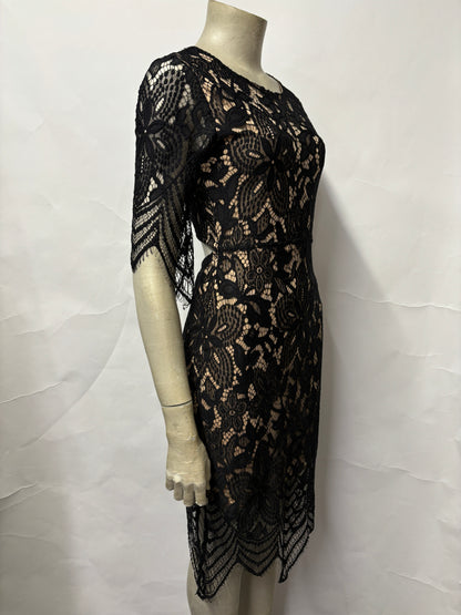 Sans Souci Black Lace Overlay Fitted Open Back Dress Small