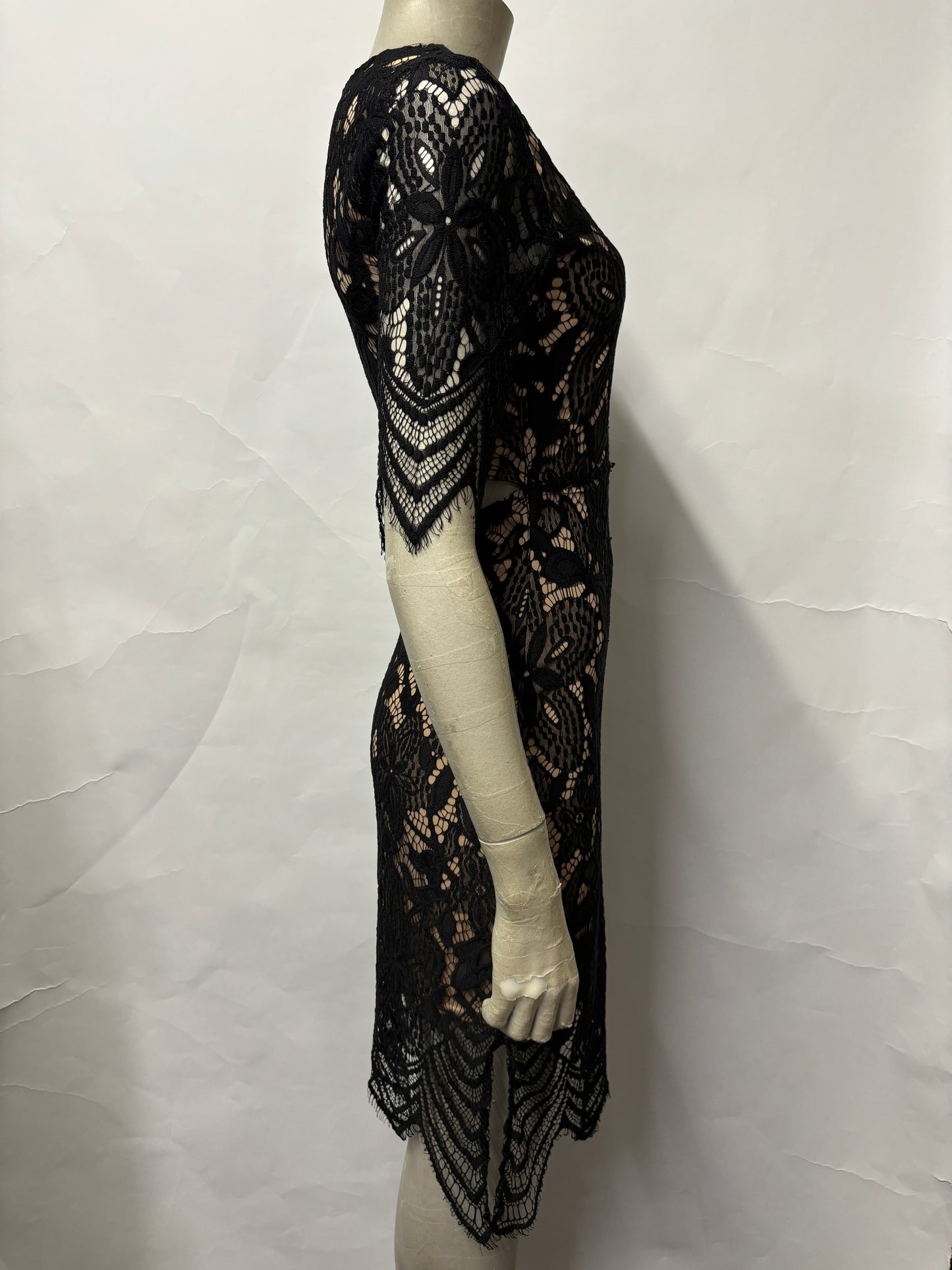 Sans Souci Black Lace Overlay Fitted Open Back Dress Small