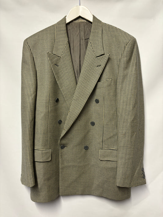 Louis Feraud Grey and White Double Breasted Houndstooth Wool Jacket 41R