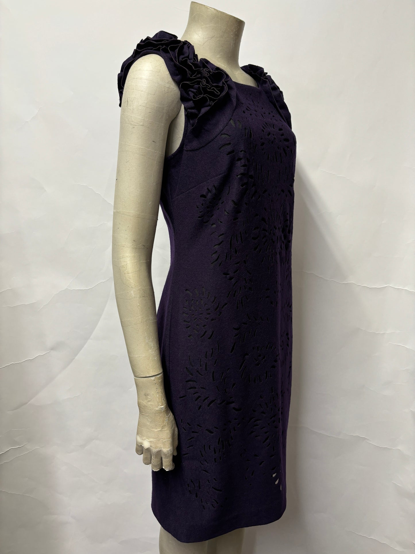 Per Una Speziale Purple Wool Blend Lazer Cut Sleeveless Dress 10 BNWT