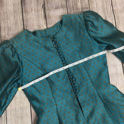 Vintage Gina Fratini Teal Blue Spotted Buttoned Jacket w/Pockets 100% Silk Size 10