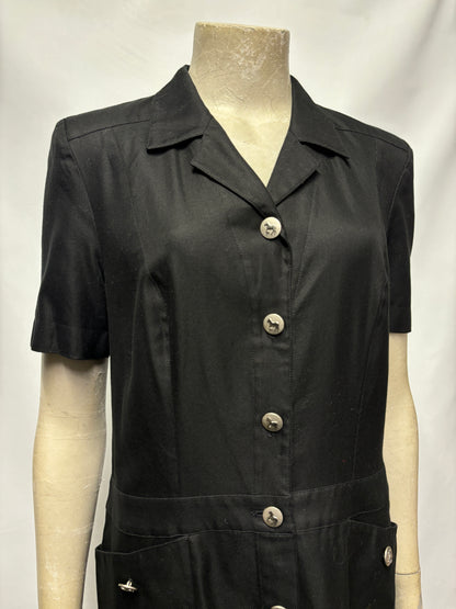 Vintage Escada Black Button Down Cotton Shirt Dress 10/38