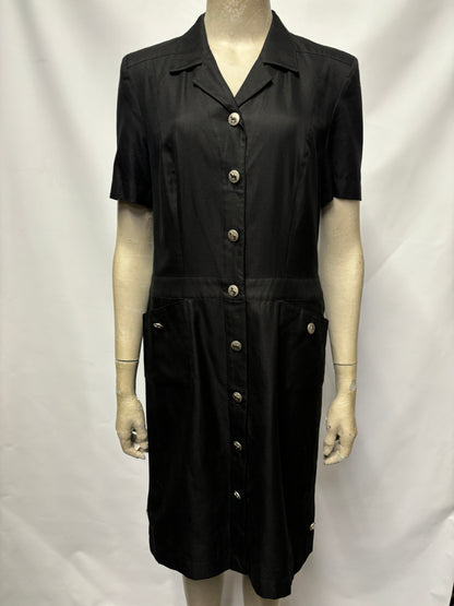 Vintage Escada Black Button Down Cotton Shirt Dress 10/38