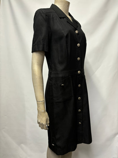 Vintage Escada Black Button Down Cotton Shirt Dress 10/38