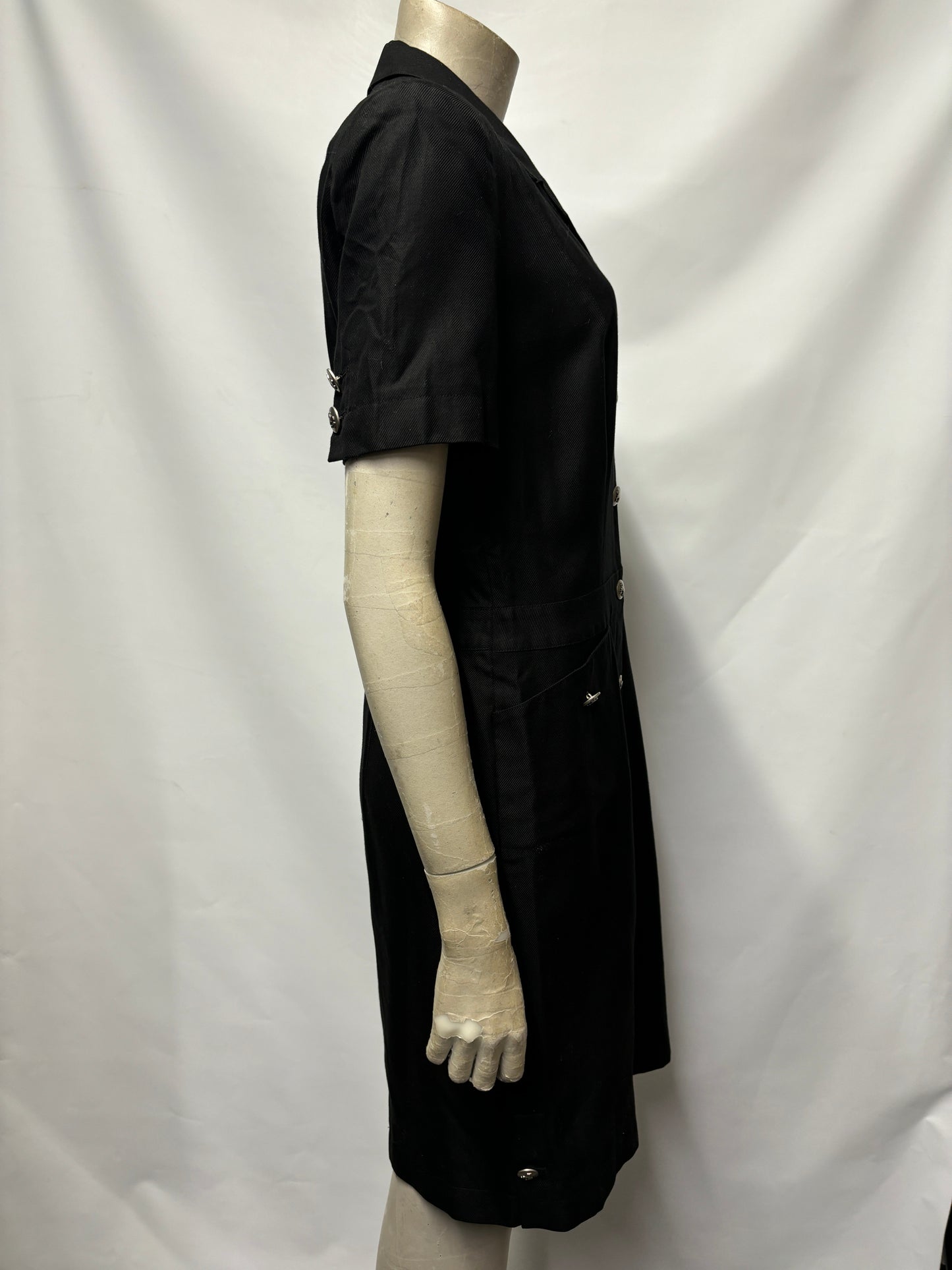 Vintage Escada Black Button Down Cotton Shirt Dress 10/38