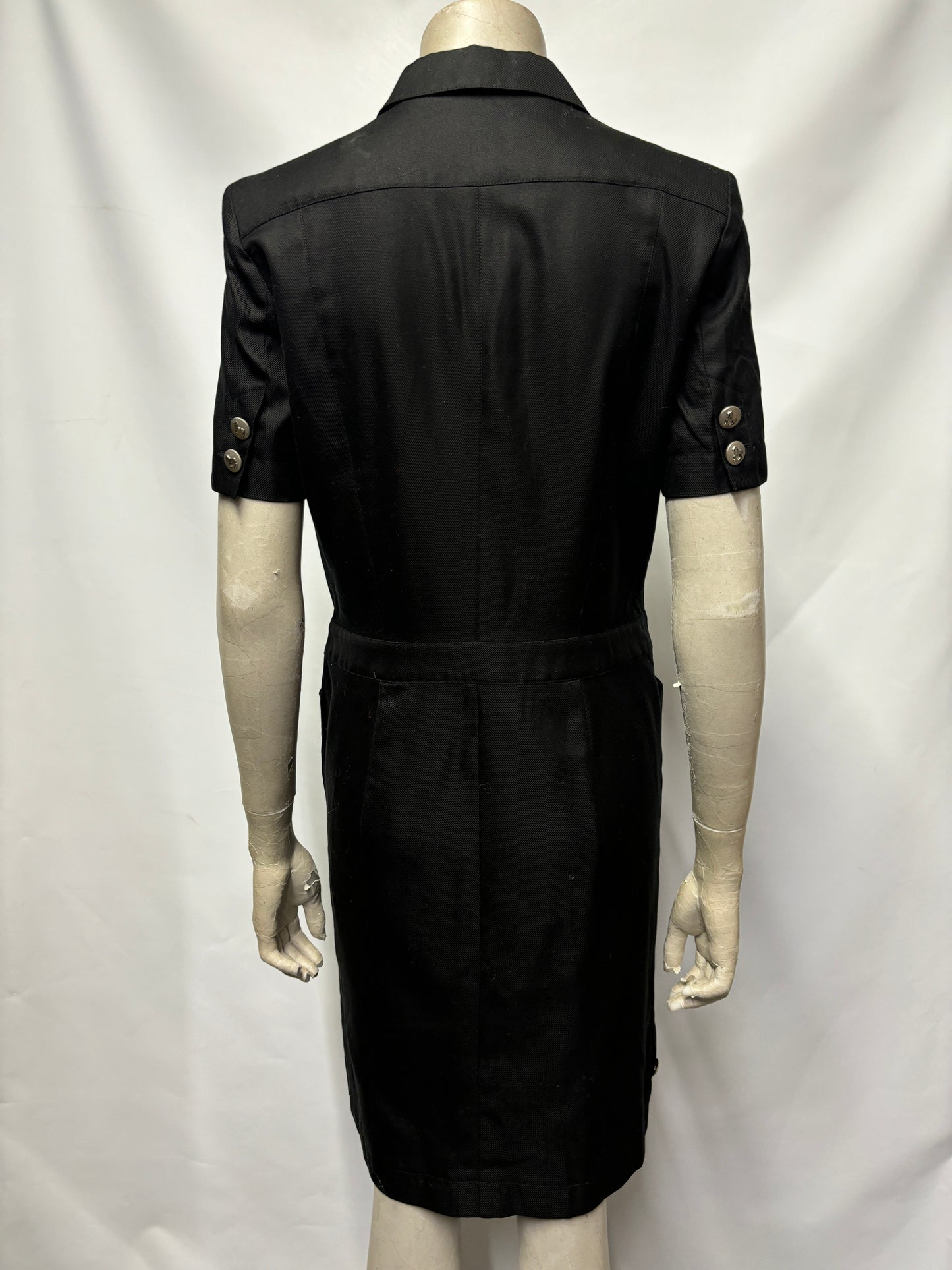 Vintage Escada Black Button Down Cotton Shirt Dress 10/38