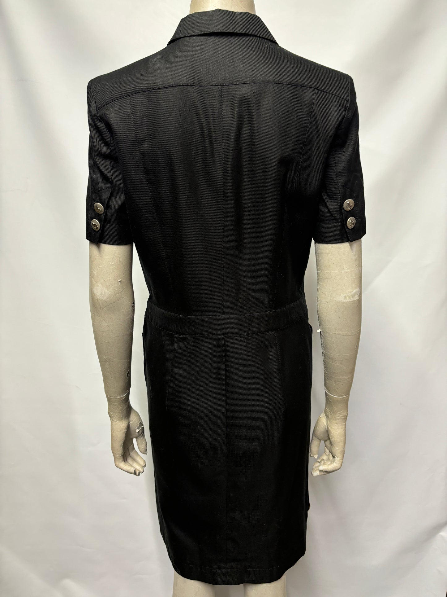 Vintage Escada Black Button Down Cotton Shirt Dress 10/38