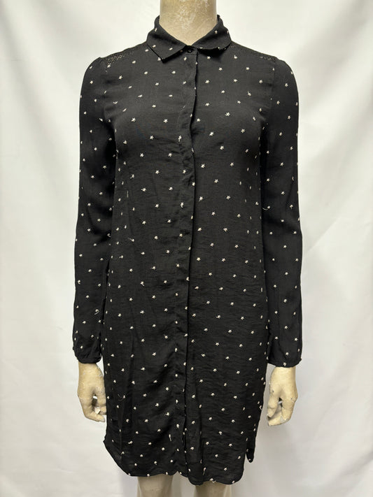 Maje Black and White Cotton Star Print Shirt Dress Small/1