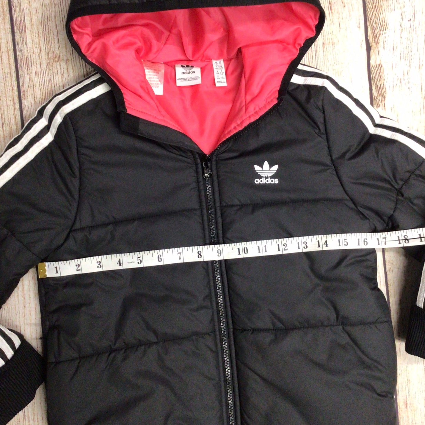 Adidas Black Kids Hooded Padded Jacket Size 7-8 yrs