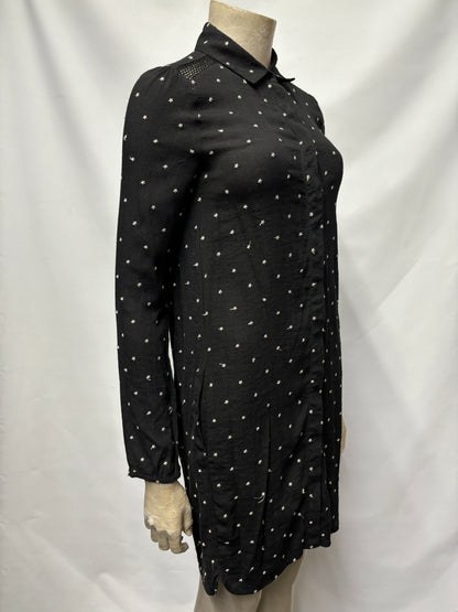 Maje Black and White Cotton Star Print Shirt Dress Small/1