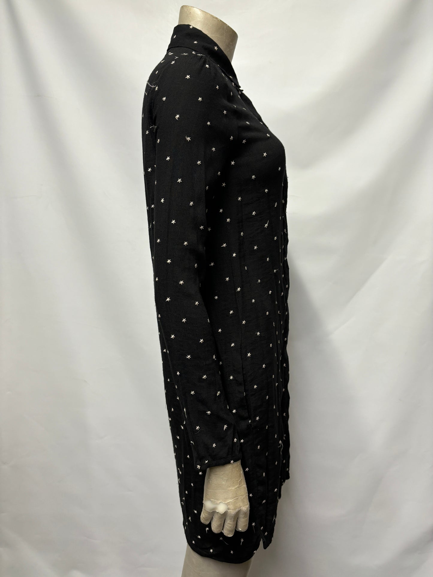 Maje Black and White Cotton Star Print Shirt Dress Small/1