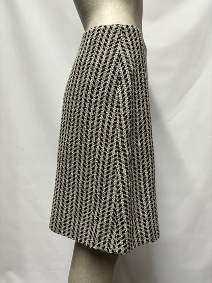 Hugo Boss Black and White Cotton, Wool Blend A-line Skirt 6