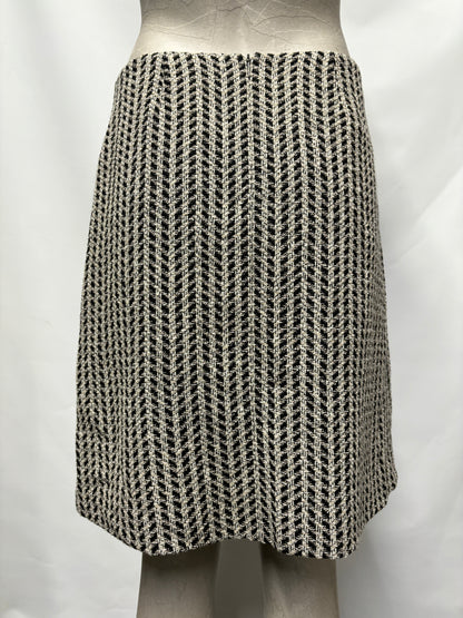 Hugo Boss Black and White Cotton, Wool Blend A-line Skirt 6