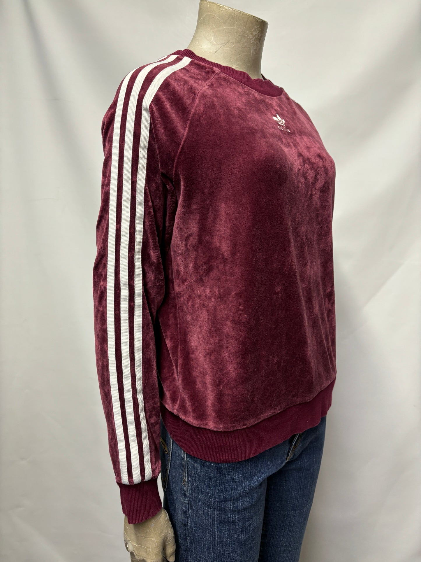 Adidas Originals Maroon Velvet Three Stripe Sweatshirt 6