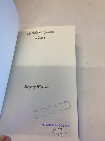 The Dalhousie Journals Volume 2 Marjory Whitelaw