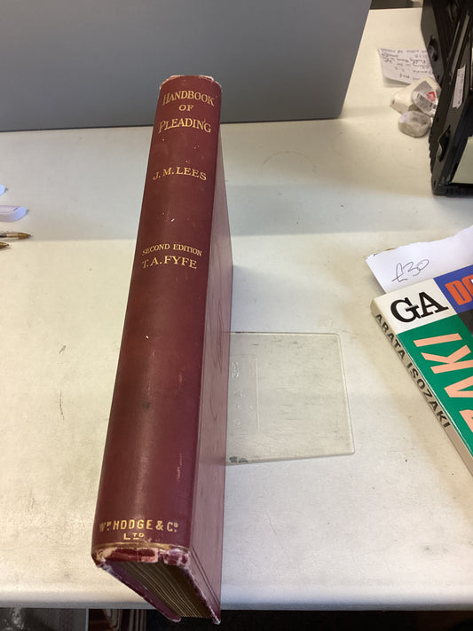 Handbook Of Pleading Second Edition J M Lees Second Edition T A Fyfe