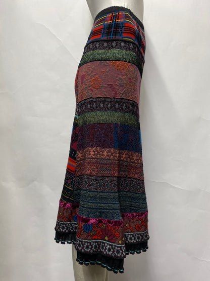 Chacok Vintage Multicolour Wool Blend Panelled Patterned Midi Skirt Extra Small