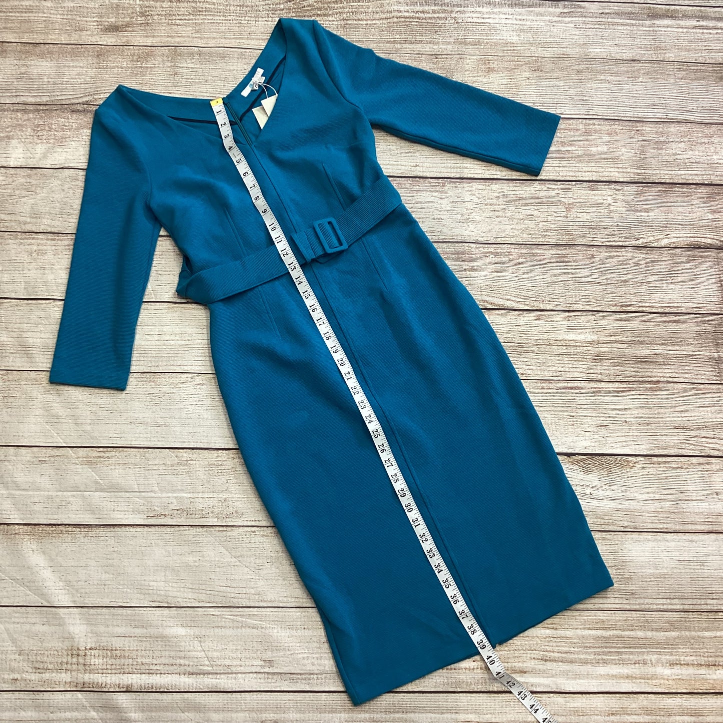 BNWT Boden Teal Blue Ribbed Dress W/ Belt Size 10