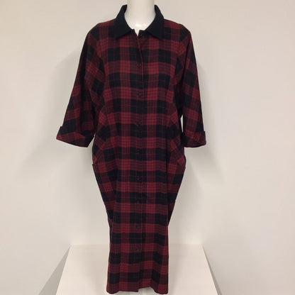 Vintage BHS Red & Black Checked Button Up Smock Dress w/Pockets Size 18