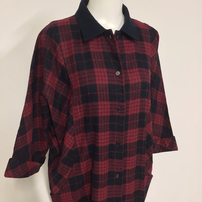 Vintage BHS Red & Black Checked Button Up Smock Dress w/Pockets Size 18