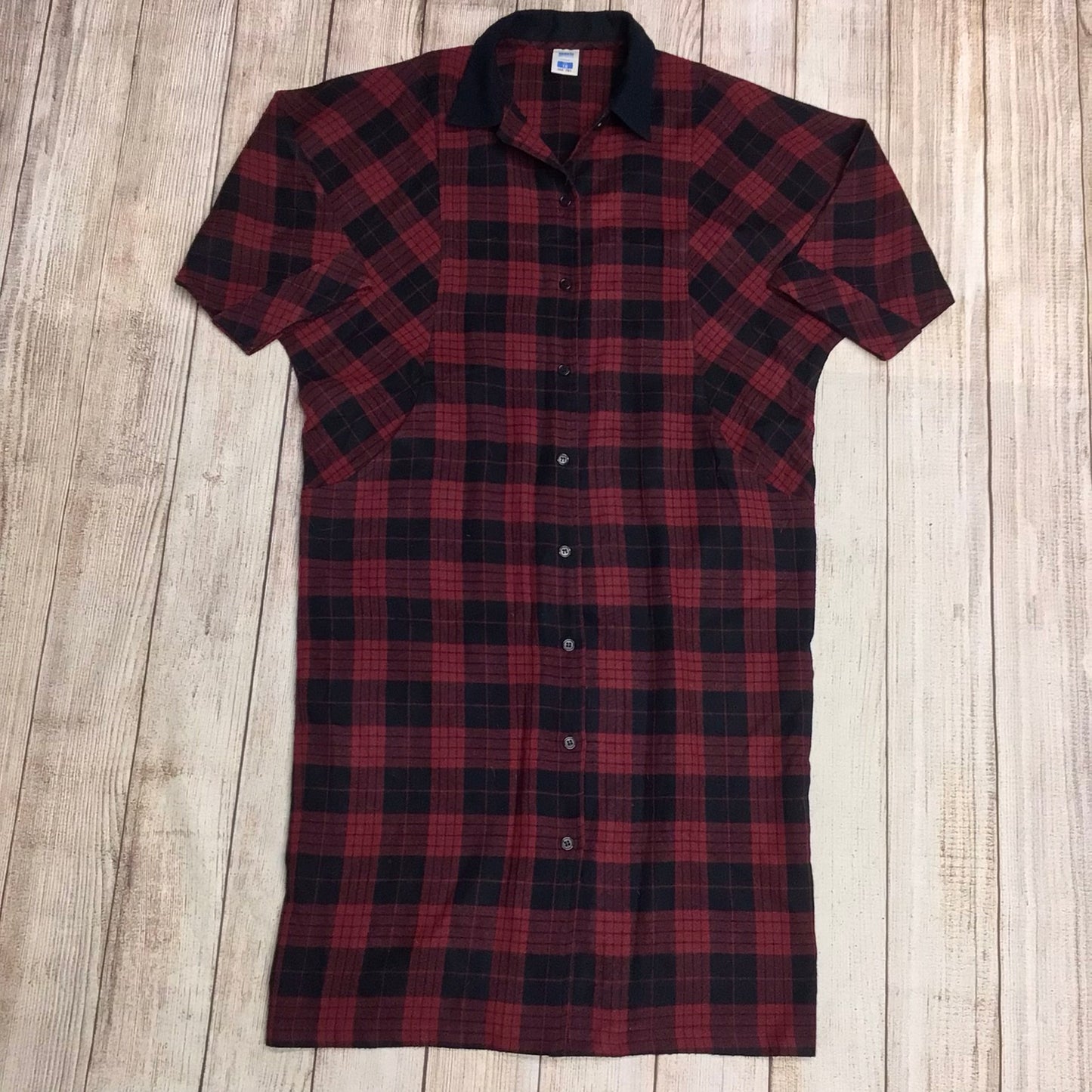 Vintage BHS Red & Black Checked Button Up Smock Dress w/Pockets Size 18