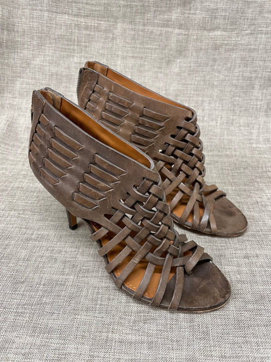 Givenchy Taupe Brown Leather Strappy Heeled Shoes Sandals Size 38 UK 5