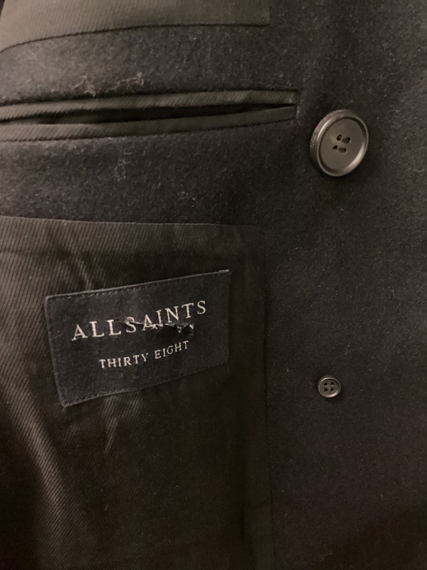 All Saints Black Peacoat Size 38