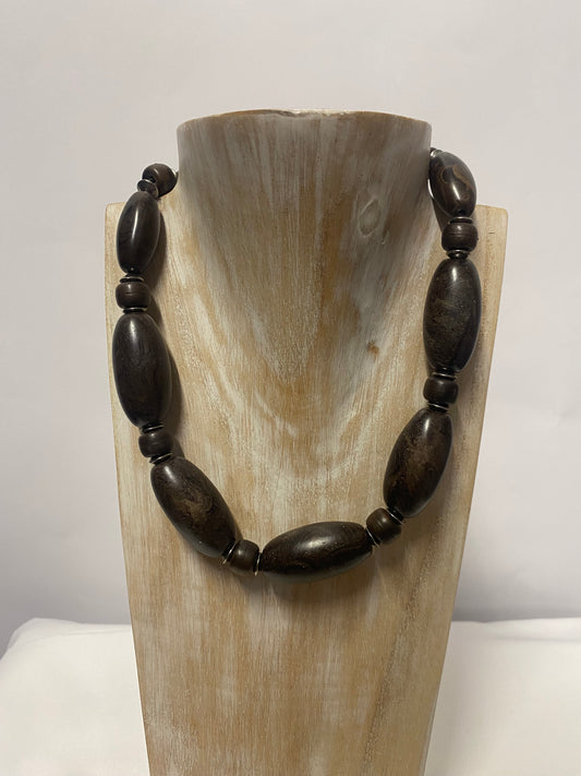 Brown Oval Wooden Bead Statement Necklace