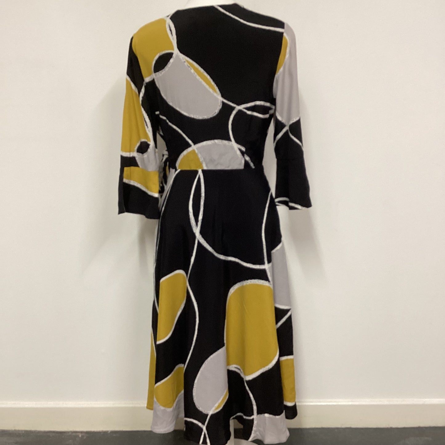 Hobbs Black Yellow Grey Wrap Dress Size 10