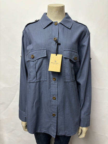 Belstaff Racing Blue Cotton and Linen Blend Indra Shirt 8 BNWT