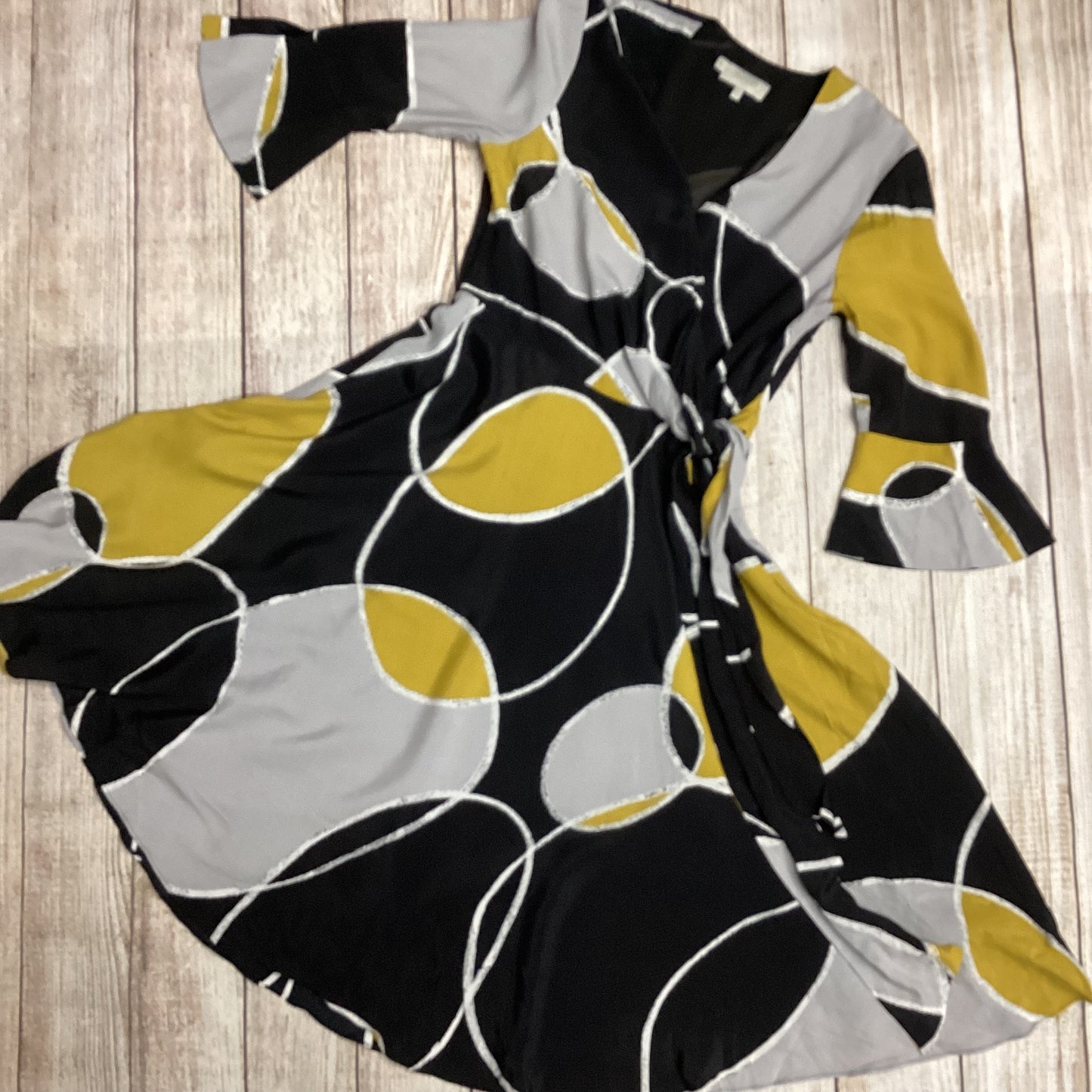 Hobbs Black Yellow Grey Wrap Dress Size 10