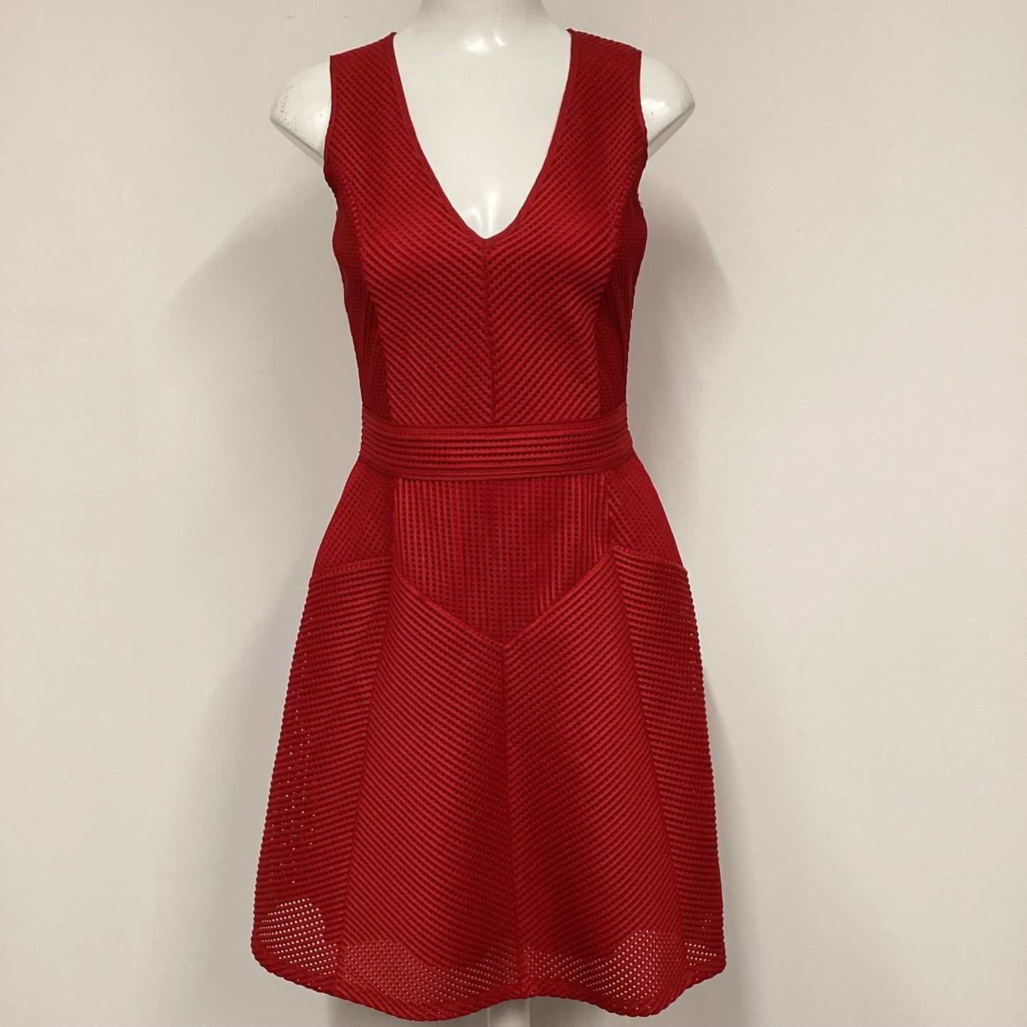 BNWT Reiss Red Ruby Textured Jersey Fit Dress W/ Pockets Size 8