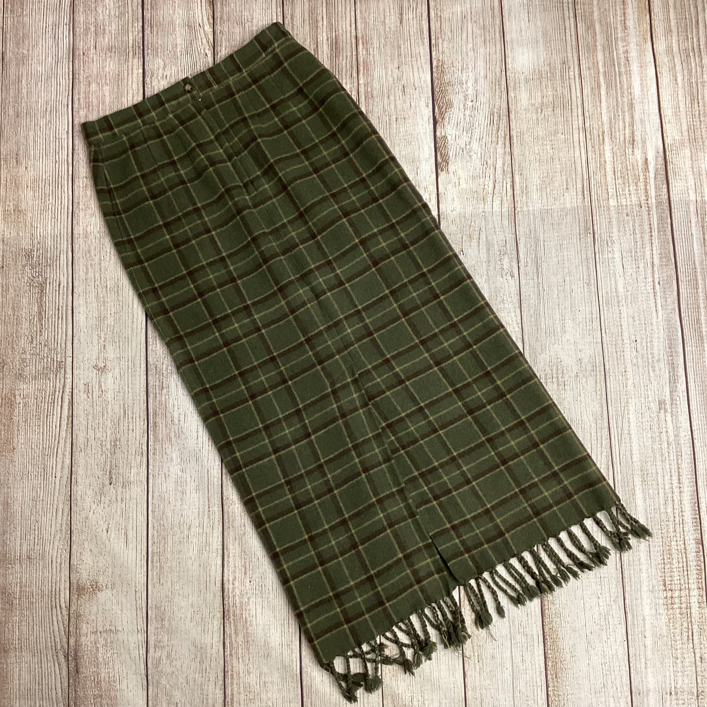 Telluride Green Checked Wool Pencil Skirt Size 4 (UK 8)