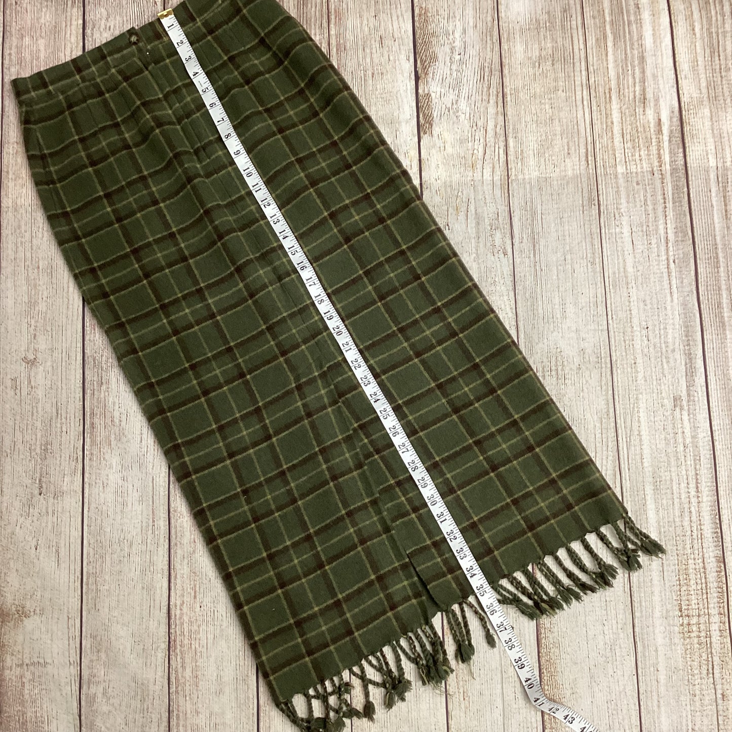 Telluride Green Checked Wool Pencil Skirt Size 4 (UK 8)