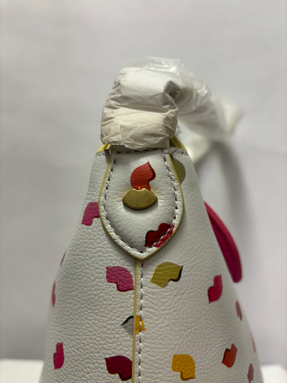 Lulu Guinness White and Multicoloured Lucilla Confetti Lips Handbag Medium BNWT
