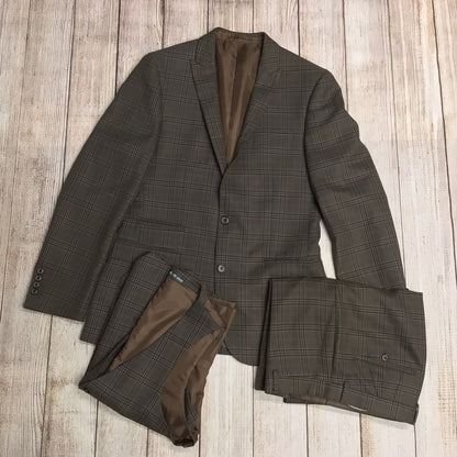 OneSix5ive Brown Checked 3 Piece Suit Jacket Size 40L Trousers Size 34L