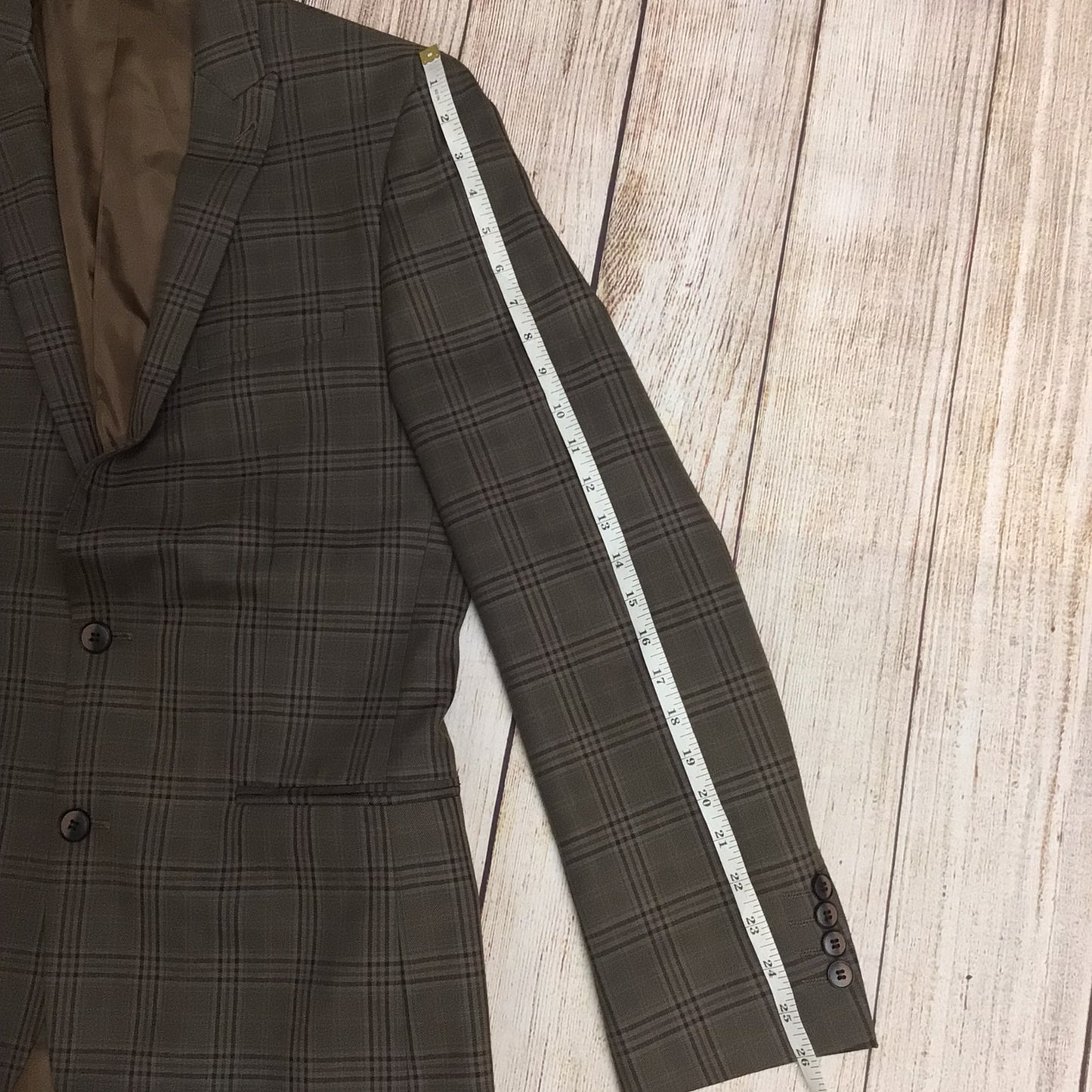 OneSix5ive Brown Checked 3 Piece Suit Jacket Size 40L Trousers Size 34L