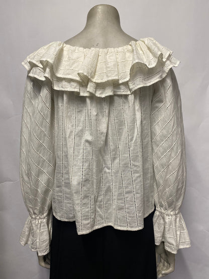 Merlette White Cotton Ruffle Long Sleeve Top XS