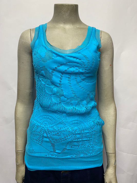 Jean Paul Gautier Soleil Blue Fishnet Vest Medium