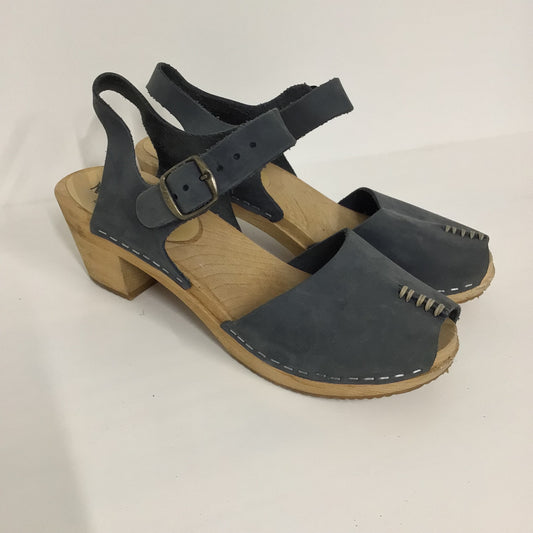 Moheda for Jigsaw Slate Blue/Grey Heeled Wooden Clog Sandals Size UK5 EU38