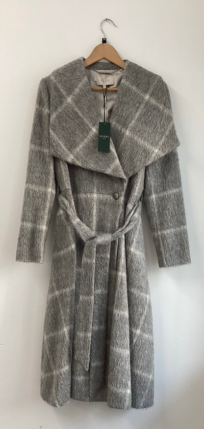HOBBS London, Rosemary Check Coat, Gray and White, Long Winter Trench Coat, Size UK 14, BNWT
