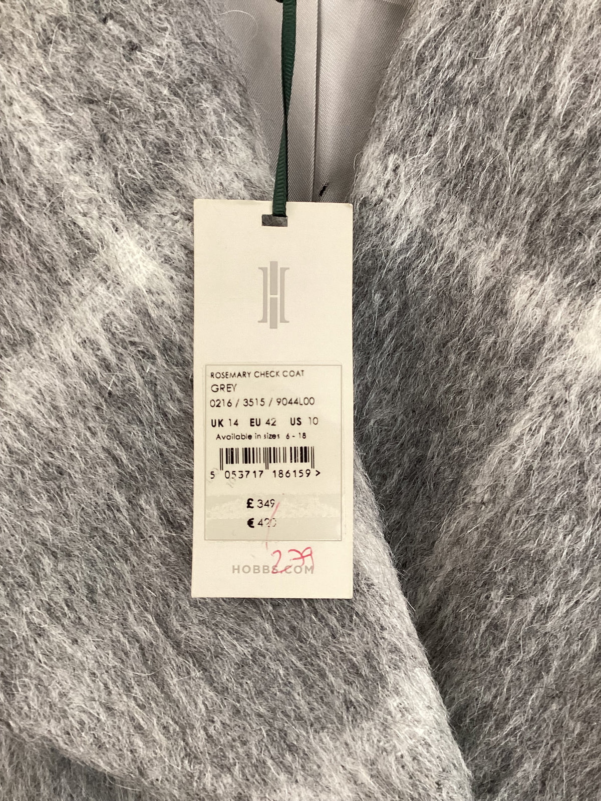 HOBBS London, Rosemary Check Coat, Gray and White, Long Winter Trench Coat, Size UK 14, BNWT