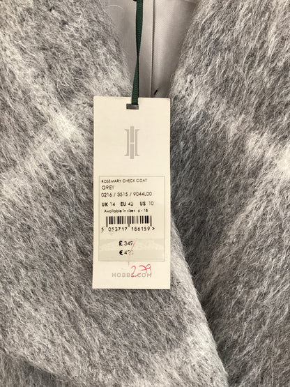 HOBBS London, Rosemary Check Coat, Gray and White, Long Winter Trench Coat, Size UK 14, BNWT