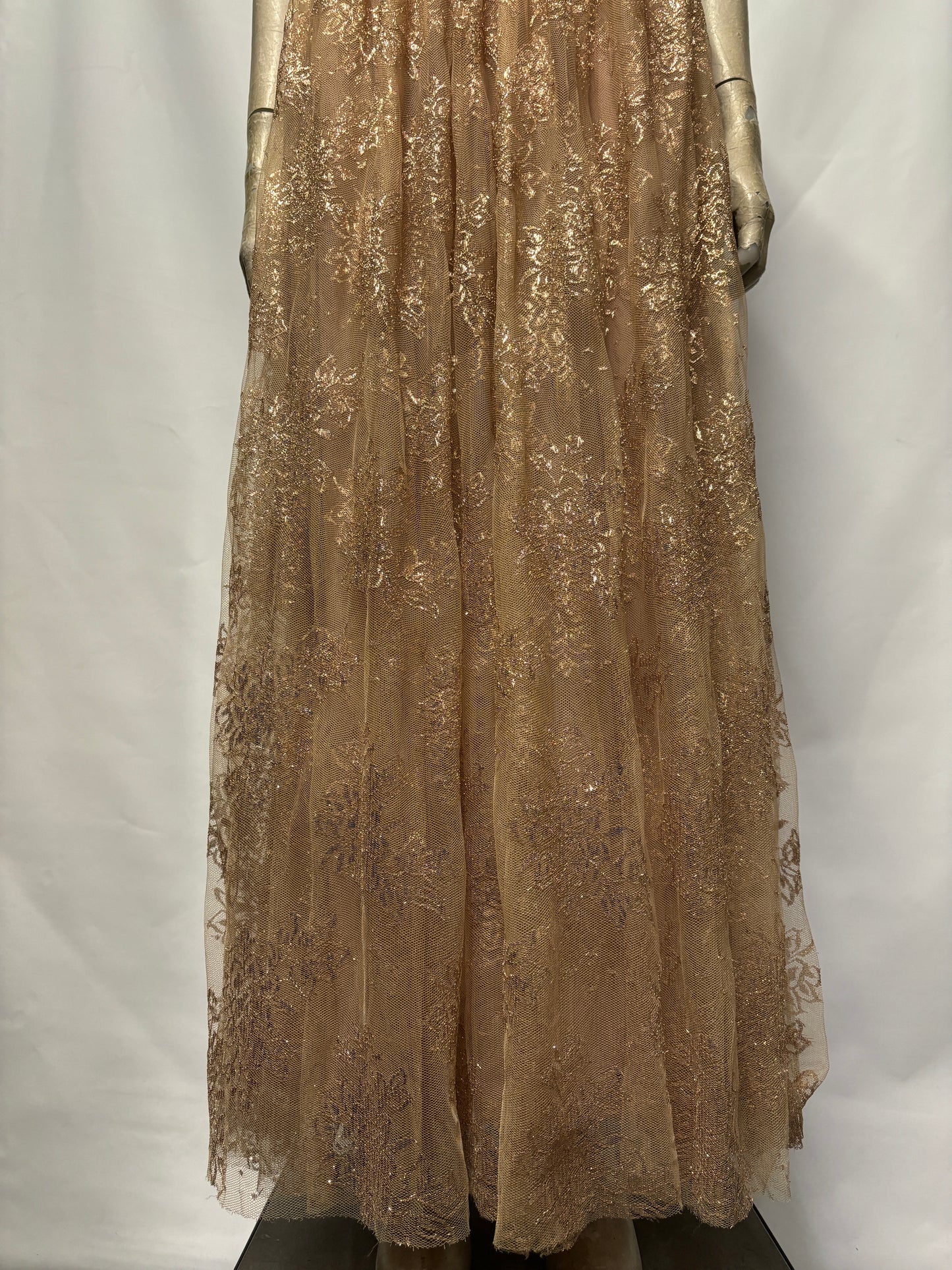 Marchesa Notte Gold Mesh Maxi Dress Small