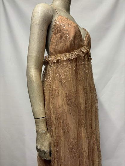 Marchesa Notte Gold Mesh Maxi Dress Small