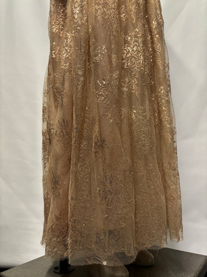 Marchesa Notte Gold Mesh Maxi Dress Small