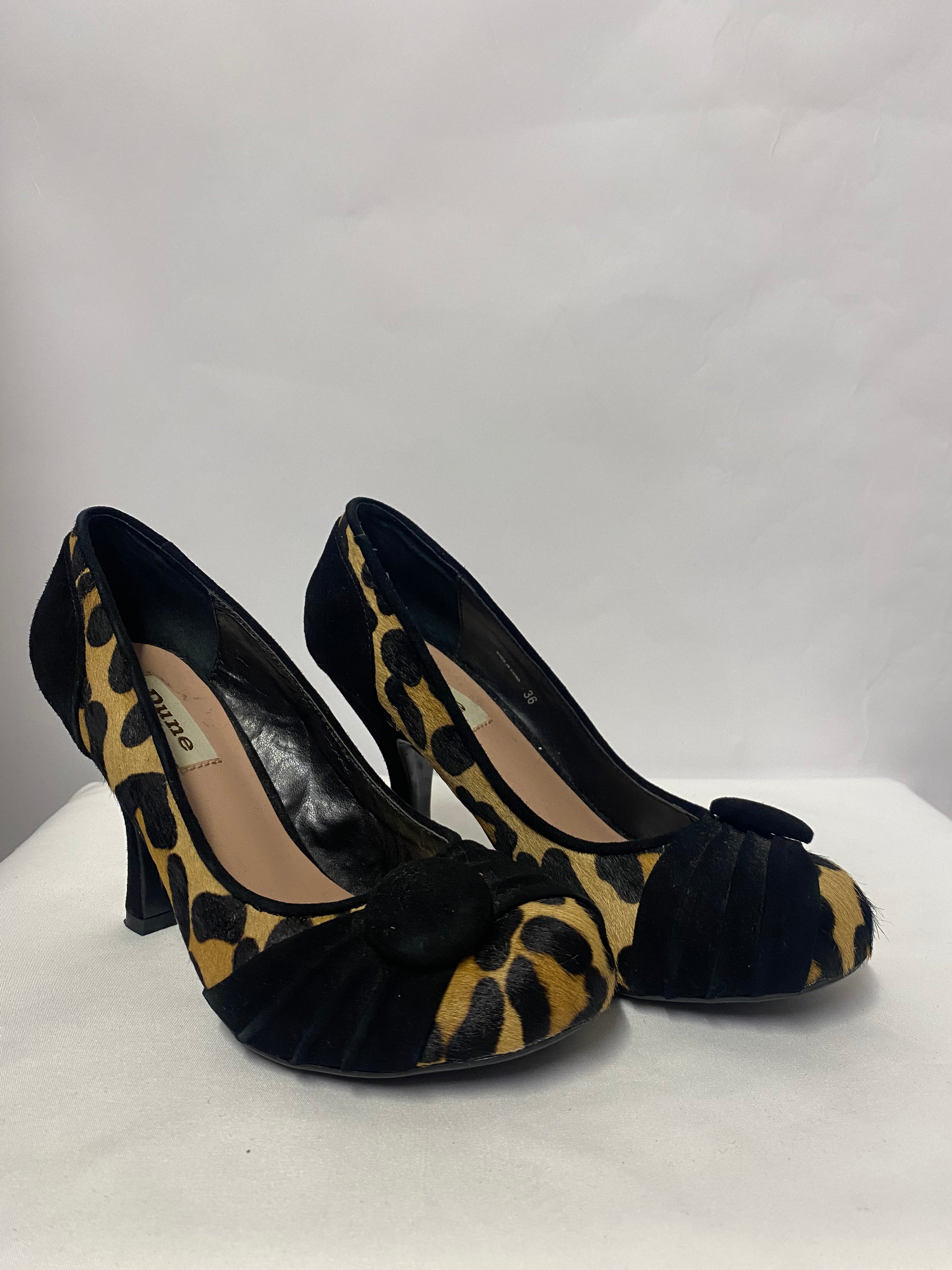 Dune Black and Brown Leopard Print Heels 3.5 Shop for Shelter